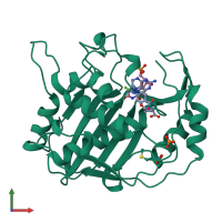 PDB entry 1tsn coloured by chain, front view.