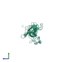 PDB entry 1tsp coloured by chain, side view.