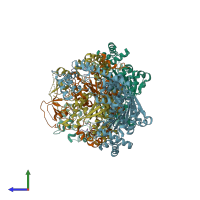 PDB entry 1tt5 coloured by chain, side view.