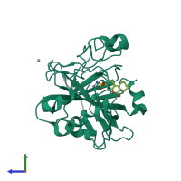 PDB entry 1ttm coloured by chain, side view.