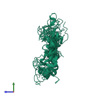 PDB entry 1tvs coloured by chain, ensemble of 8 models, side view.