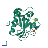 PDB entry 1twq coloured by chain, side view.