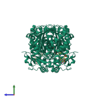 Homo dimeric assembly 1 of PDB entry 1txt coloured by chemically distinct molecules, side view.