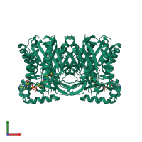 Homo dimeric assembly 2 of PDB entry 1txt coloured by chemically distinct molecules, front view.