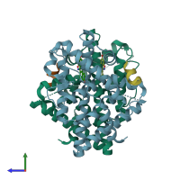 PDB entry 1u3s coloured by chain, side view.