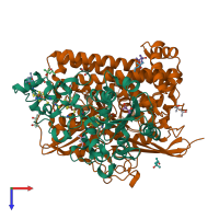PDB entry 1ubh coloured by chain, top view.