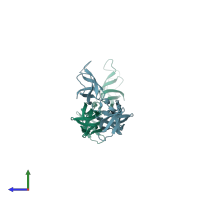 PDB entry 1ueb coloured by chain, side view.