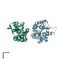 PDB entry 1uei coloured by chain, top view.