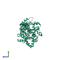 PDB entry 1uev coloured by chain, side view.