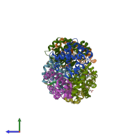 PDB entry 1uiw coloured by chain, side view.