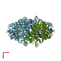 PDB entry 1ulu coloured by chain, top view.