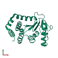 PDB entry 1un2 coloured by chain, front view.