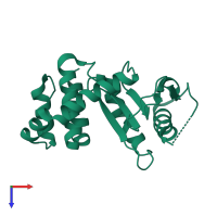 PDB entry 1un2 coloured by chain, top view.