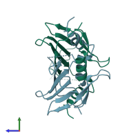 PDB entry 1una coloured by chain, side view.