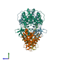 PDB entry 1unh coloured by chain, side view.