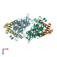 PDB entry 1unh coloured by chain, top view.