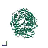 PDB entry 1uoq coloured by chain, side view.