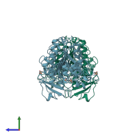 PDB entry 1urb coloured by chain, side view.