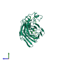 PDB entry 1ux6 coloured by chain, side view.