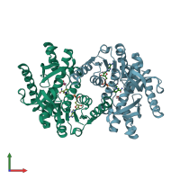 PDB entry 1uxg coloured by chain, front view.