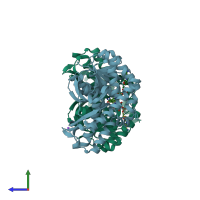 PDB entry 1uxi coloured by chain, side view.