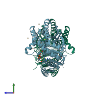 PDB entry 1uxj coloured by chain, side view.