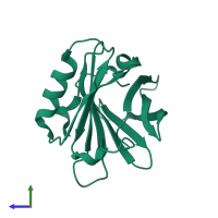 PDB entry 1uz2 coloured by chain, side view.