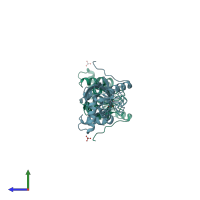 PDB entry 1uzi coloured by chain, side view.