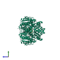 Homo dimeric assembly 1 of PDB entry 1v26 coloured by chemically distinct molecules, side view.