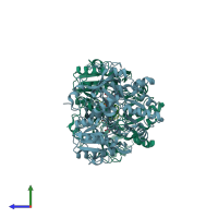 PDB entry 1v26 coloured by chain, side view.
