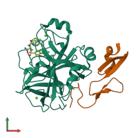 PDB entry 1v3x coloured by chain, front view.