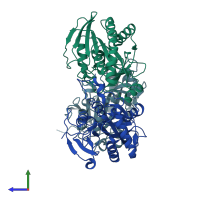 PDB entry 1v4n coloured by chain, side view.