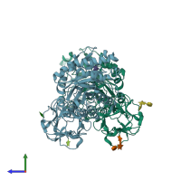 PDB entry 1v6w coloured by chain, side view.