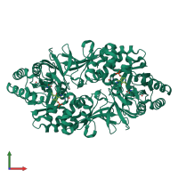 Homo dimeric assembly 1 of PDB entry 1vfh coloured by chemically distinct molecules, front view.