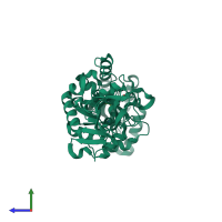 PDB entry 1vfh coloured by chain, side view.