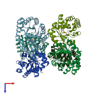 PDB entry 1vhc coloured by chain, top view.