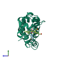 PDB entry 1vrf coloured by chain, side view.