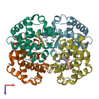 PDB entry 1vwt coloured by chain, top view.