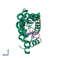 PDB entry 1vxf coloured by chain, side view.