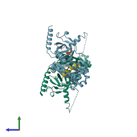 PDB entry 1vyt coloured by chain, side view.