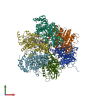 PDB entry 1w0j coloured by chain, front view.