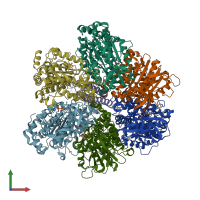 PDB entry 1w0k coloured by chain, front view.