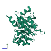 Peptidoglycan-N-acetylmuramic acid deacetylase PdaA in PDB entry 1w17, assembly 1, side view.