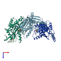 PDB entry 1w4b coloured by chain, top view.