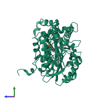 PDB entry 1w7m coloured by chain, side view.