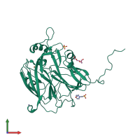 PDB entry 1wa0 coloured by chain, front view.