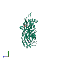 PDB entry 1wa0 coloured by chain, side view.