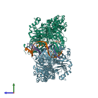 PDB entry 1wb9 coloured by chain, side view.