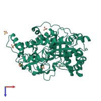PDB entry 1wdp coloured by chain, top view.