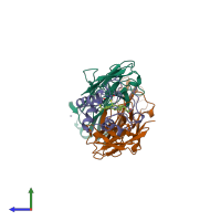 PDB entry 1wej coloured by chain, side view.